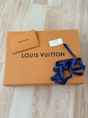 Louis Vuitton Orange Box with Blue Ribbon and Tag